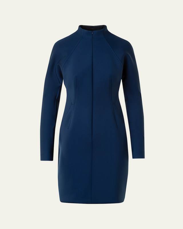Techno Neoprene Long-Sleeve Zip-Front Dress